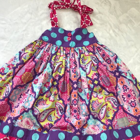 Eleanor Rose Daphne Halter‎ Dress Girls Size 5-6 Cotton Blend Paisley Polka Dot - Picture 9 of 10